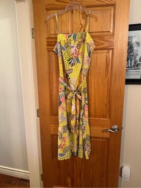 The Loft Yellow Floral Summer Midi Dress with Tie Waist